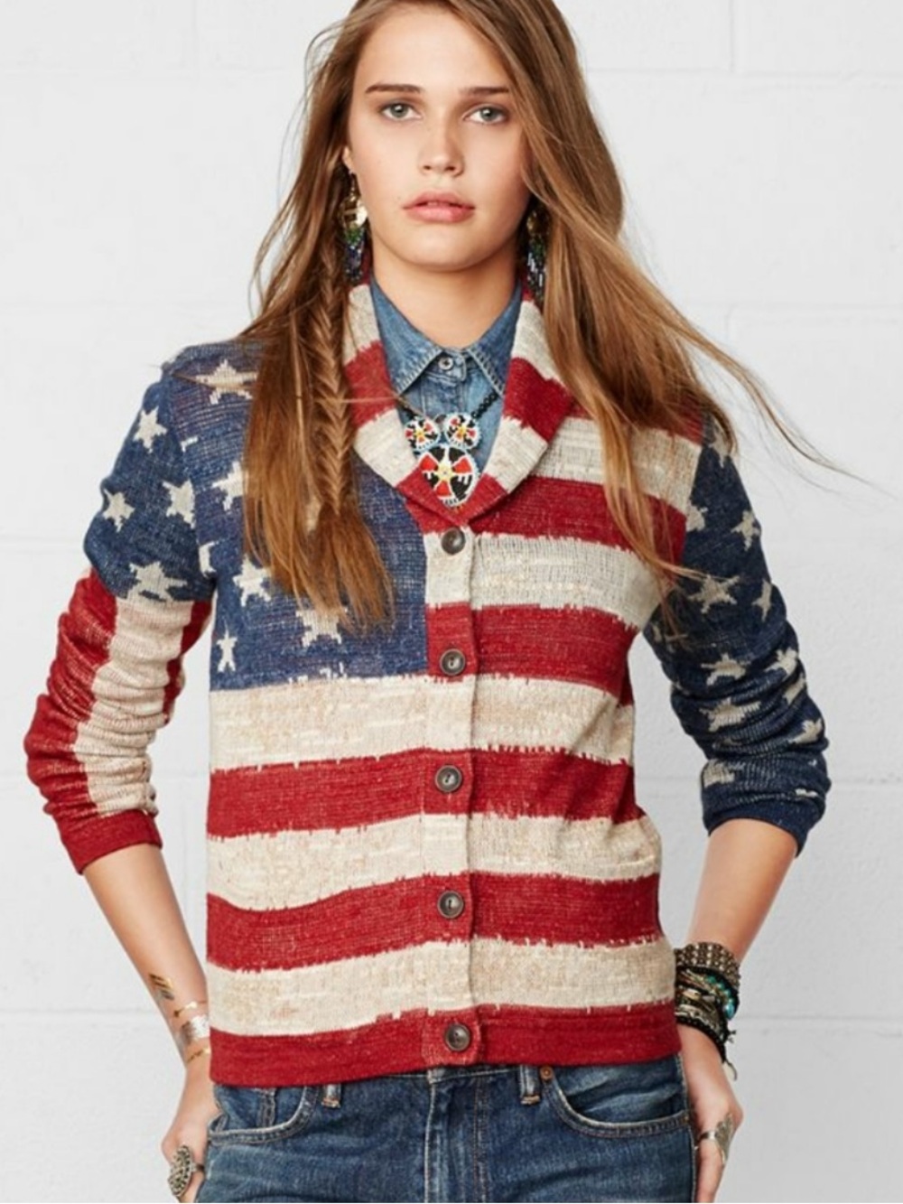 Denim & Supply Ralph Lauren NWT American Flag Shawl Cardigan Sweater Size M